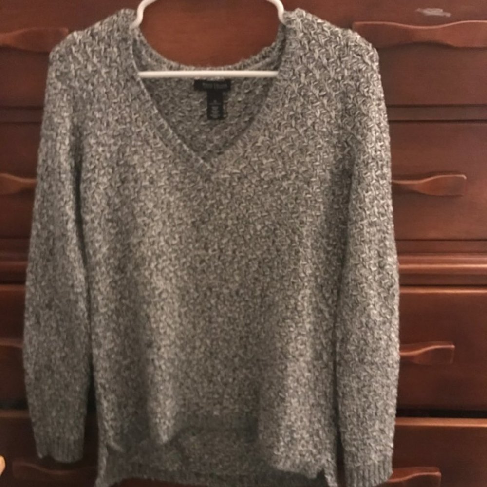 White and Black V-neck Sweater